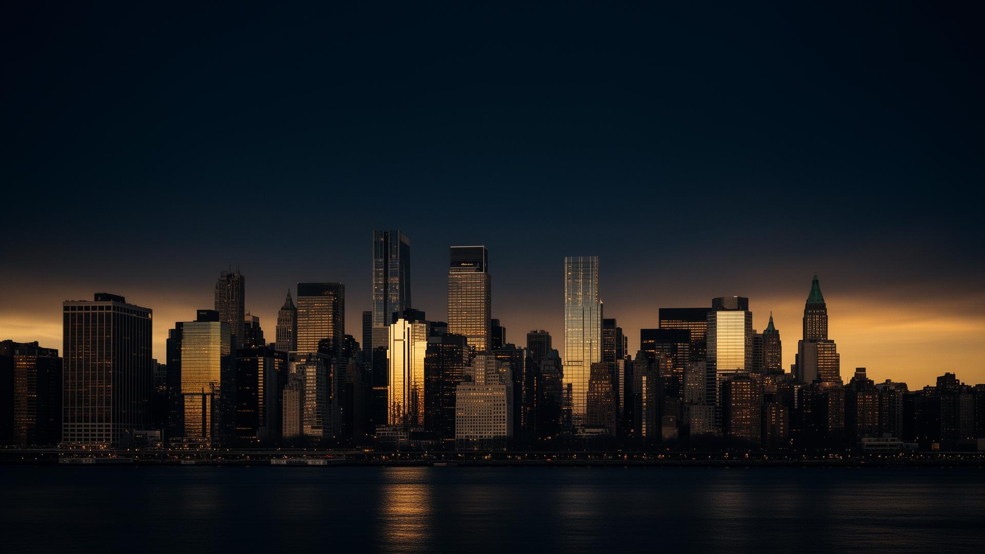 Manhattan skyline at dusk